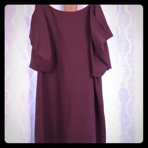 Purple cold shoulder dress.